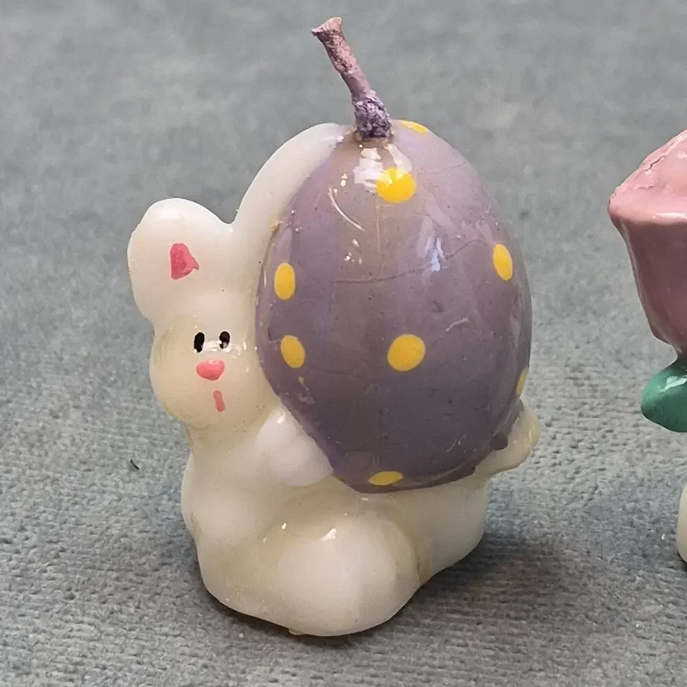 RUSS Lot of 6 Vintage Easter Bunny Wax Mini Candles Unused 2